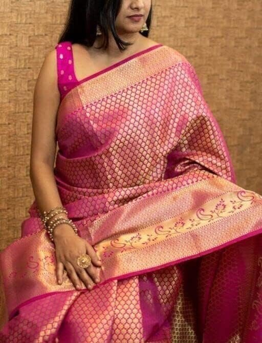 Women’s Pink Kanjivaram Silk Saree – Traditional Wedding & Festive Wear - Image 3