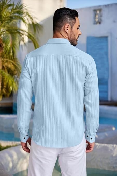 Men’s Light Blue Casual Shirt – Slim Fit Summer Cotton Shirt - Image 3