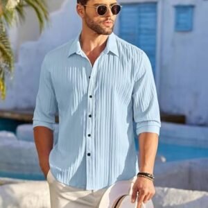 Men’s Light Blue Casual Shirt – Slim Fit Summer Cotton Shirt