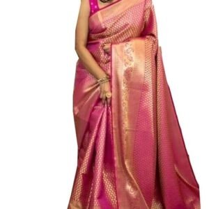 Women’s Pink Kanjivaram Silk Saree – Traditional Wedding & Festive Wear