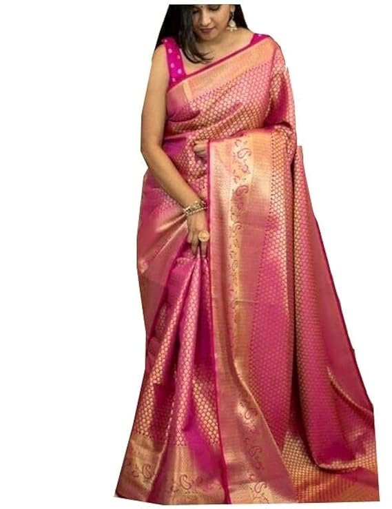 Women’s Pink Kanjivaram Silk Saree – Traditional Wedding & Festive Wear