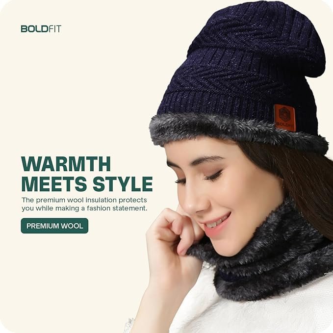Men’s Winter Woolen Beanie Cap, Gloves & Neck Warmer Set – Warm Fleece Lined Combo - Image 2