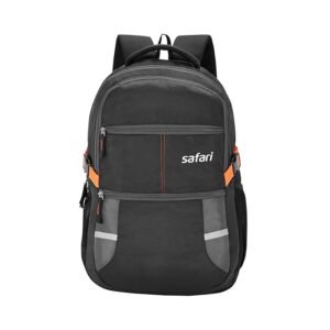 Safari black laptop backpack with front zipper pockets and multiple storage compartments
