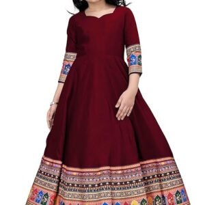 Maroon Anarkali Gown with Ethnic Printed Border – Festive & Wedding Wear