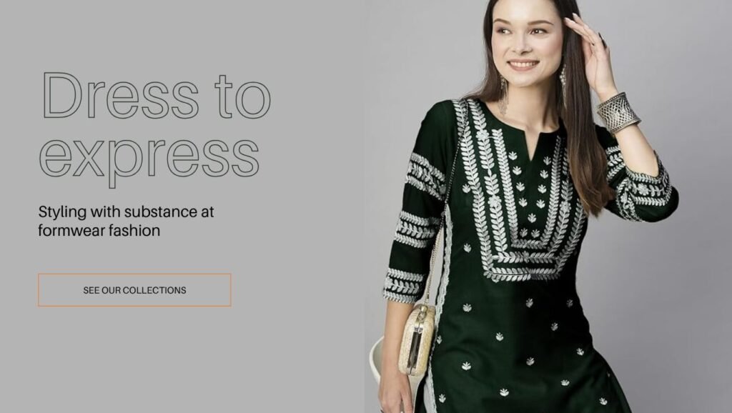 Women’s traditional Indian outfit green kurti with white embroidery work